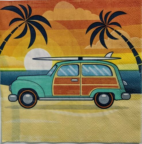 TWO Individual Paper Lunch Decoupage Napkins- Summer Surf Woodie 1326