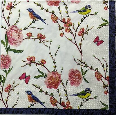 TWO Individual Paper Lunch Decoupage Napkins - 1363 Springtime Blossoms & Birds