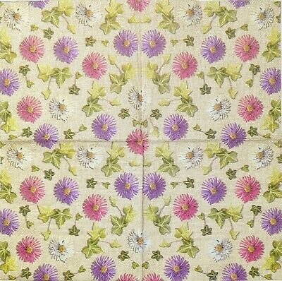 TWO Individual Paper Lunch Decoupage Napkins - 1750 Autumn Asters Floral