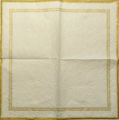 TWO Individual Paper Lunch Decoupage Napkins - 1777 Embossed Golden Cream