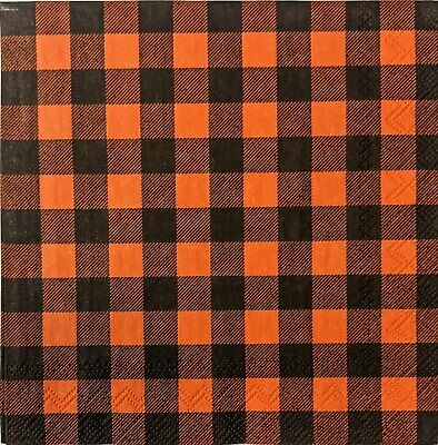 TWO Individual Paper Cocktail Decoupage Napkins- 1593 Orange Black Buffalo Check