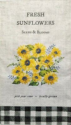 TWO Individual Paper Guest Decoupage Napkins-1782 Fresh Sunflowers Buffalo Check