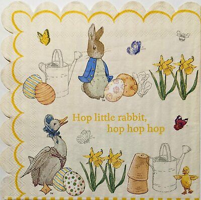 TWO Individual Paper Lunch Decoupage Napkins - 1842 Peter Rabbit Easter Hop