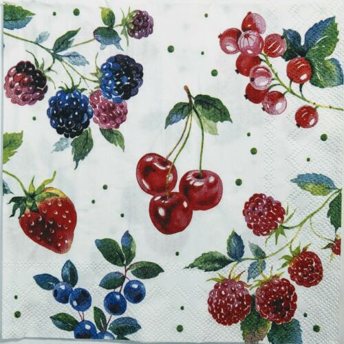 TWO Individual Paper Lunch Decoupage Napkins - Red Summer Fruits 1338