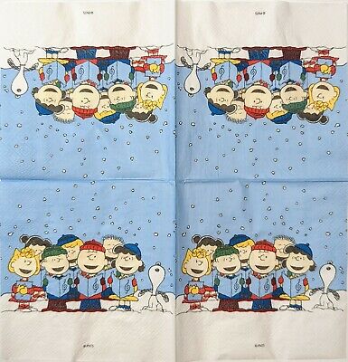 TWO Individual Paper Cocktail Decoupage Napkins - 1679 Peanuts Caroling