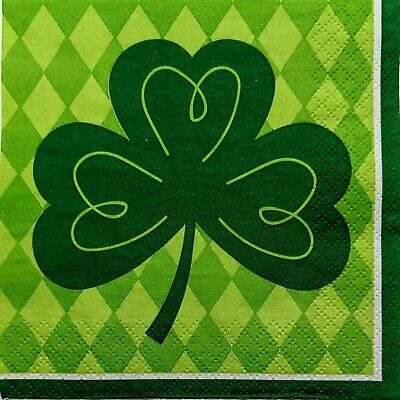 TWO Individual Paper Cocktail Decoupage Napkins - 1811 Harlequin Shamrocks