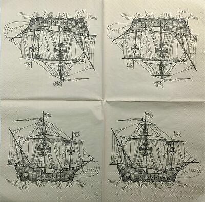 TWO Individual Paper Lunch Decoupage Napkins - 1358 Old World Ship with Sails