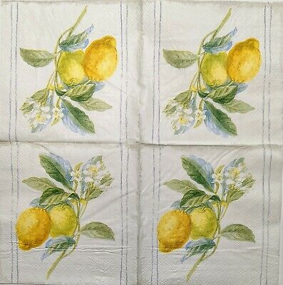 TWO Individual Paper Cocktail Decoupage Napkins - 1818 Lemon Branch on Cloth