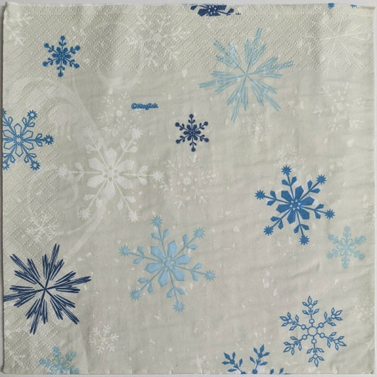 2 Individual Paper Lunch Decoupage Napkins - Blue & White Winter Snowflakes 1073