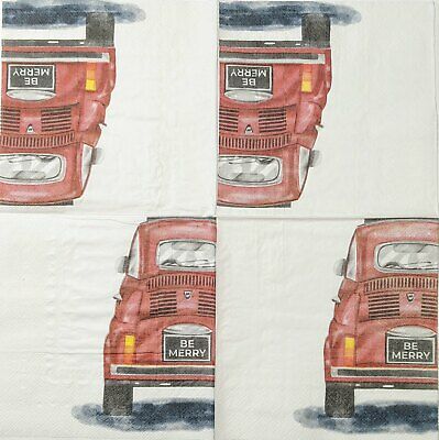 TWO Individual Paper Lunch Decoupage Napkins - 1752 Be Merry Red Bug Car