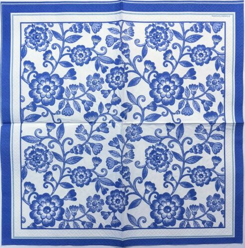 2 Individual Paper Lunch Decoupage Napkins-Blue Floral w/border 1106