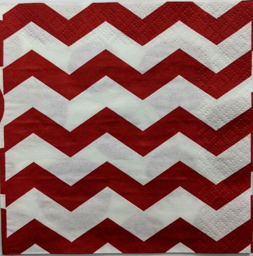 TWO Individual Paper Cocktail Decoupage Napkins- Red Polka Dot Chevron 1159