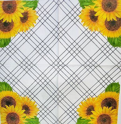 TWO Individual Paper Lunch Decoupage Napkins - 2047 Lattice Sunflowers