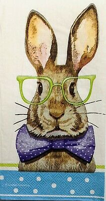 TWO Individual Paper Guest Decoupage Napkins - 1832 Bowtie Bunny with Glasses