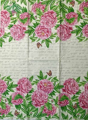 TWO Individual Paper Guest Decoupage Napkins - 1512 Pink Floral Beauty w/ Script