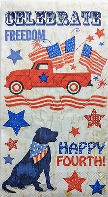 TWO Individual Paper Guest Decoupage Napkins - 2022 Patriotic Dog and Truck