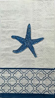 TWO Individual Paper Guest Decoupage Napkins - 1442 Blue Starfish w/ Pattern