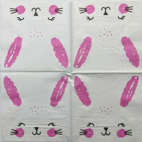 TWO Individual Paper Cocktail Decoupage Napkins- Cute Bunny Face 1163