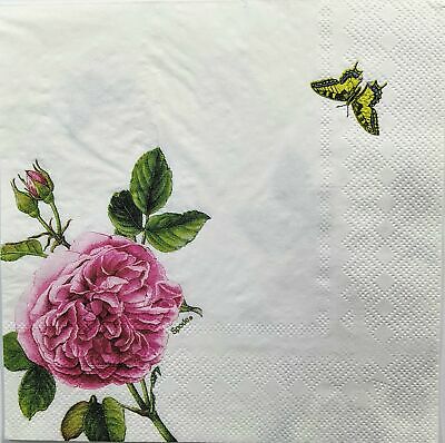 TWO Individual Paper Lunch Decoupage Napkins - 1376 Home Rose Spode w/ Butterfly