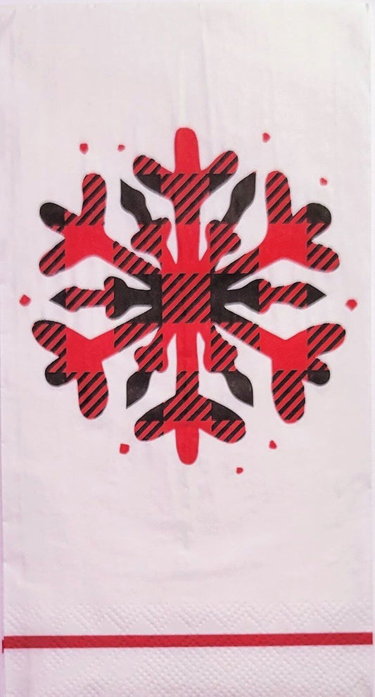 TWO Individual Paper Guest Decoupage Napkins - 2253 Red & Black Plaid Snowflake