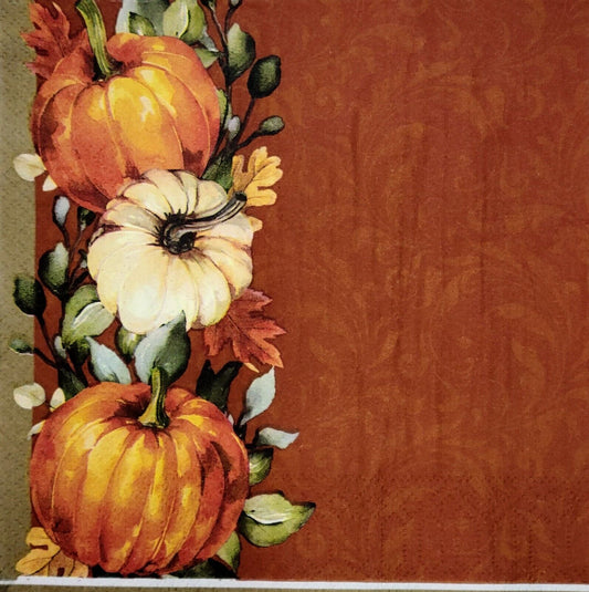 2 Individual Paper Lunch Decoupage Napkins - 2097 Rich Pumpkin Harvest