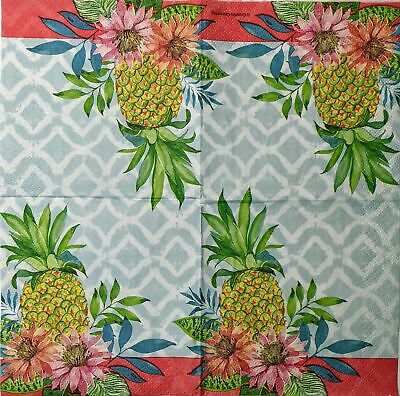 TWO Individual Paper Cocktail Decoupage Napkins - 1528 Tropical Pineapple