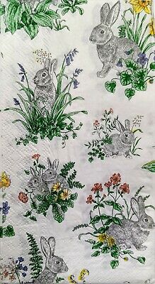 TWO Individual Paper Guest Decoupage Napkins - 1928 Bunnies Floral Refuge