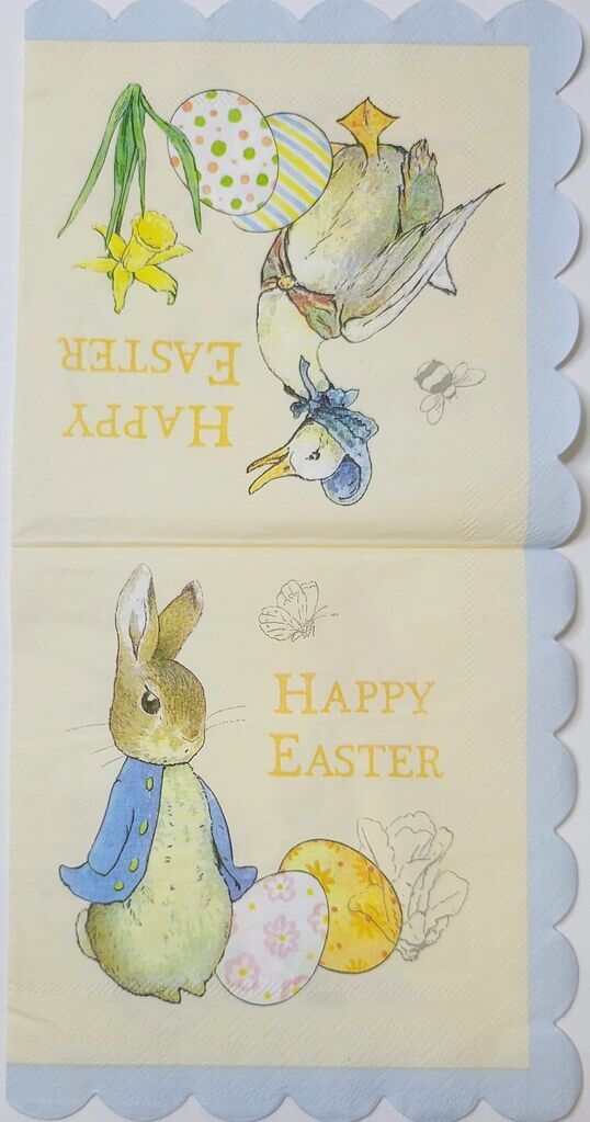 TWO Individual Paper Lunch Decoupage Napkins - 2343 Peter Rabbit, Chicks & Goose