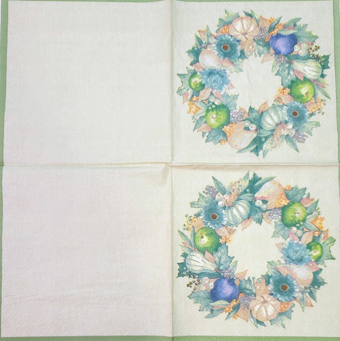 TWO Individual Paper Cocktail Decoupage Napkins- 2164 Autumn Wreath