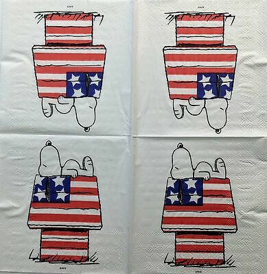 TWO Individual Paper Cocktail Decoupage Napkins - 1400 Patriotic Snoopy Doghouse