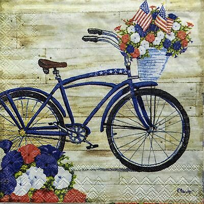 TWO Individual Paper Cocktail Decoupage Napkins - 1402 Americana Blue Bicycle