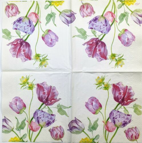 TWO Individual Paper Lunch Decoupage Napkins - Helen Cream Tulips 1164