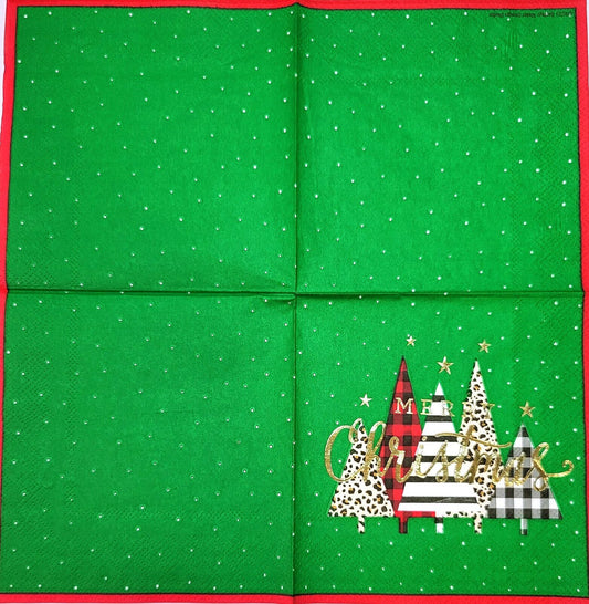 TWO Individual Paper Cocktail Decoupage Napkins - 2181 Modern Christmas Trees