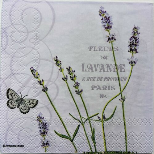 TWO Individual Paper Cocktail Decoupage Napkins- Lavender Bouquet Paris 1149