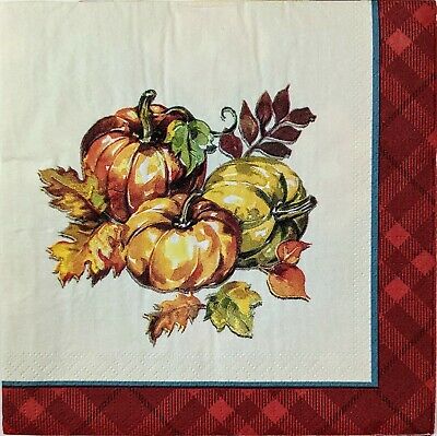 TWO Individual Paper Lunch Decoupage Napkins - 1707 Plaid Fall Pumpkins