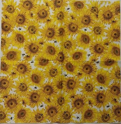 TWO Individual Paper Cocktail Decoupage Napkins - 1554 Sunflowers & Bees