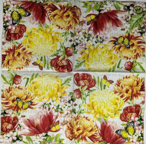 TWO Individual Paper Cocktail Decoupage Napkins- Morning Blossoms Bold 1141