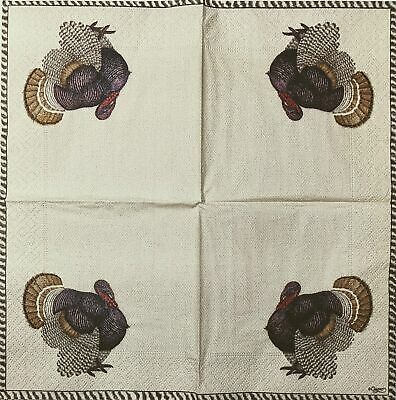 TWO Individual Paper Cocktail Decoupage Napkins - 1653 Thomas Thanksgiving Bird