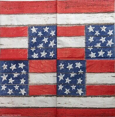 TWO Individual Paper Cocktail Decoupage Napkins - 2000 Wooden American Flag