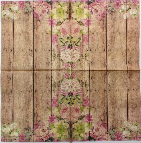 TWO Individual Paper Lunch Decoupage Napkins - Wood Fence Floral Pink 1126