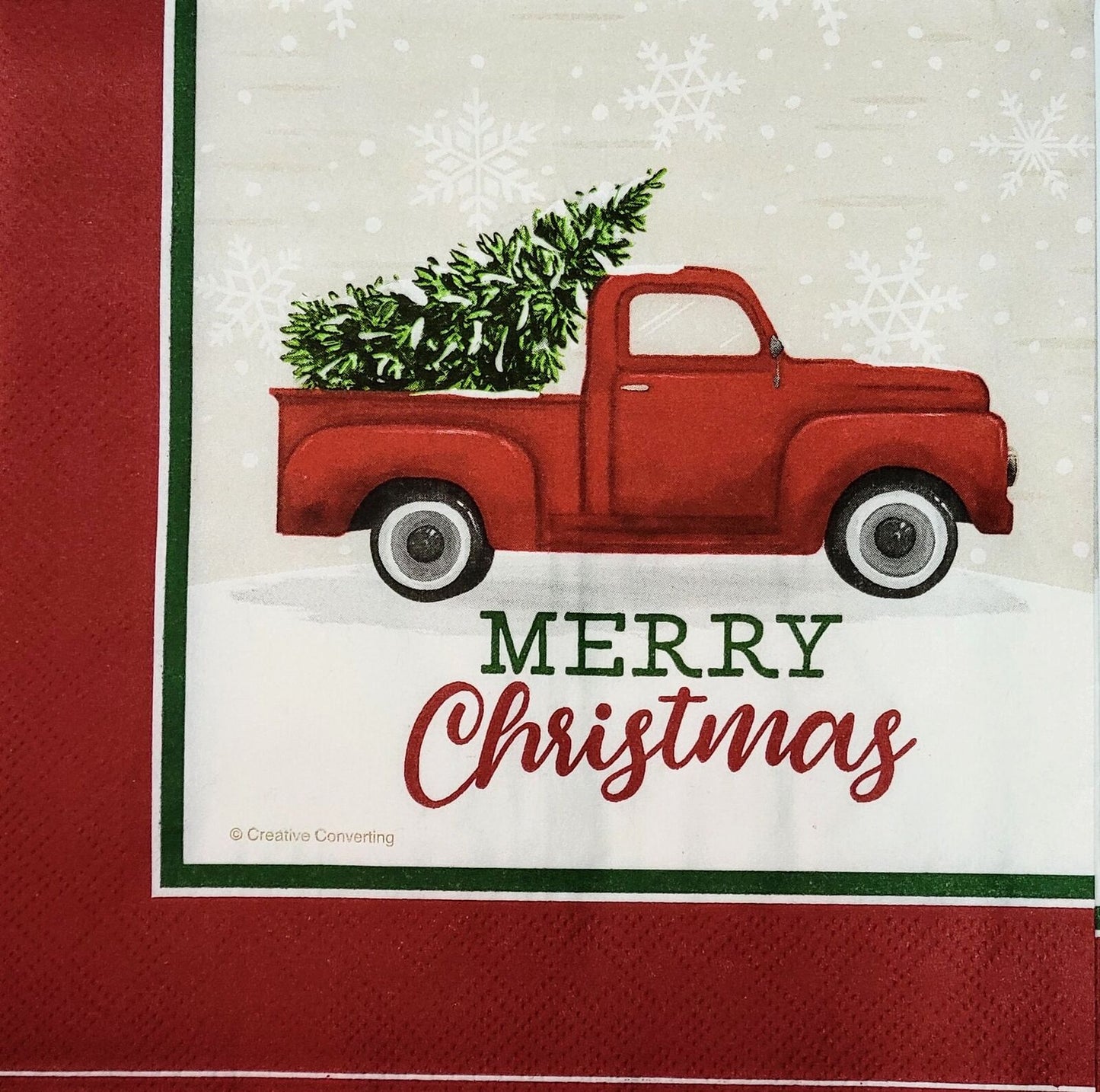 2 Individual Paper Lunch Decoupage Napkins- 2143 Red Christmas Truck with Border