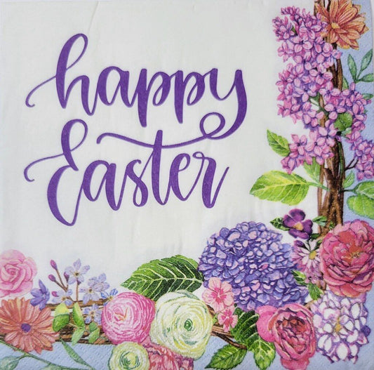 TWO Individual Paper Lunch Decoupage Napkins - 2342 Happy Easter Flowers