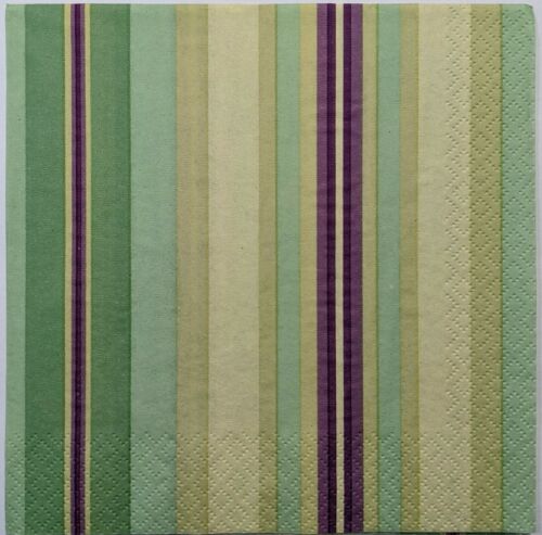 TWO Individual Paper Lunch Decoupage Napkins - Green Yellow Purple Stripes 1124