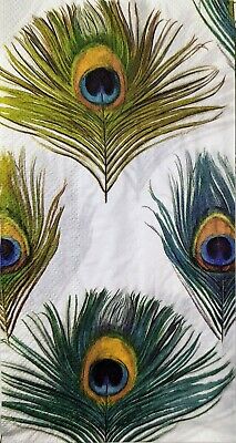 TWO Individual Paper Guest Decoupage Napkins - 1747 Peacock Feathers