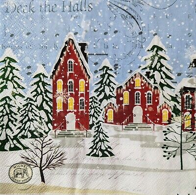 TWO Individual Paper Lunch Decoupage Napkins - 1717 Winter Village Red Truck