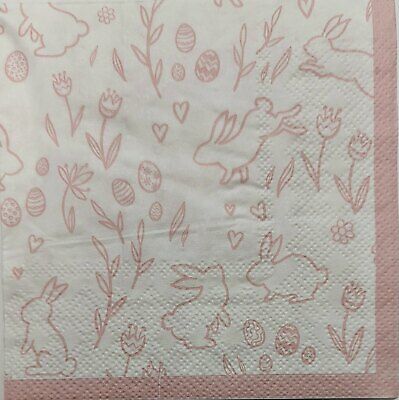 TWO Individual Paper Cocktail Decoupage Napkins - 1913 Pink Easter Bunnies