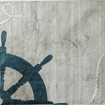 TWO Individual Paper Cocktail Decoupage Napkins - 1589 Captain's Ship Wheel