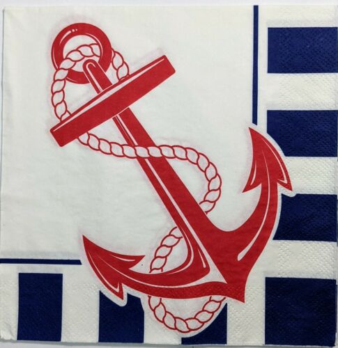 TWO Individual Paper Lunch Decoupage Napkins - Nautical Red Anchor 1332