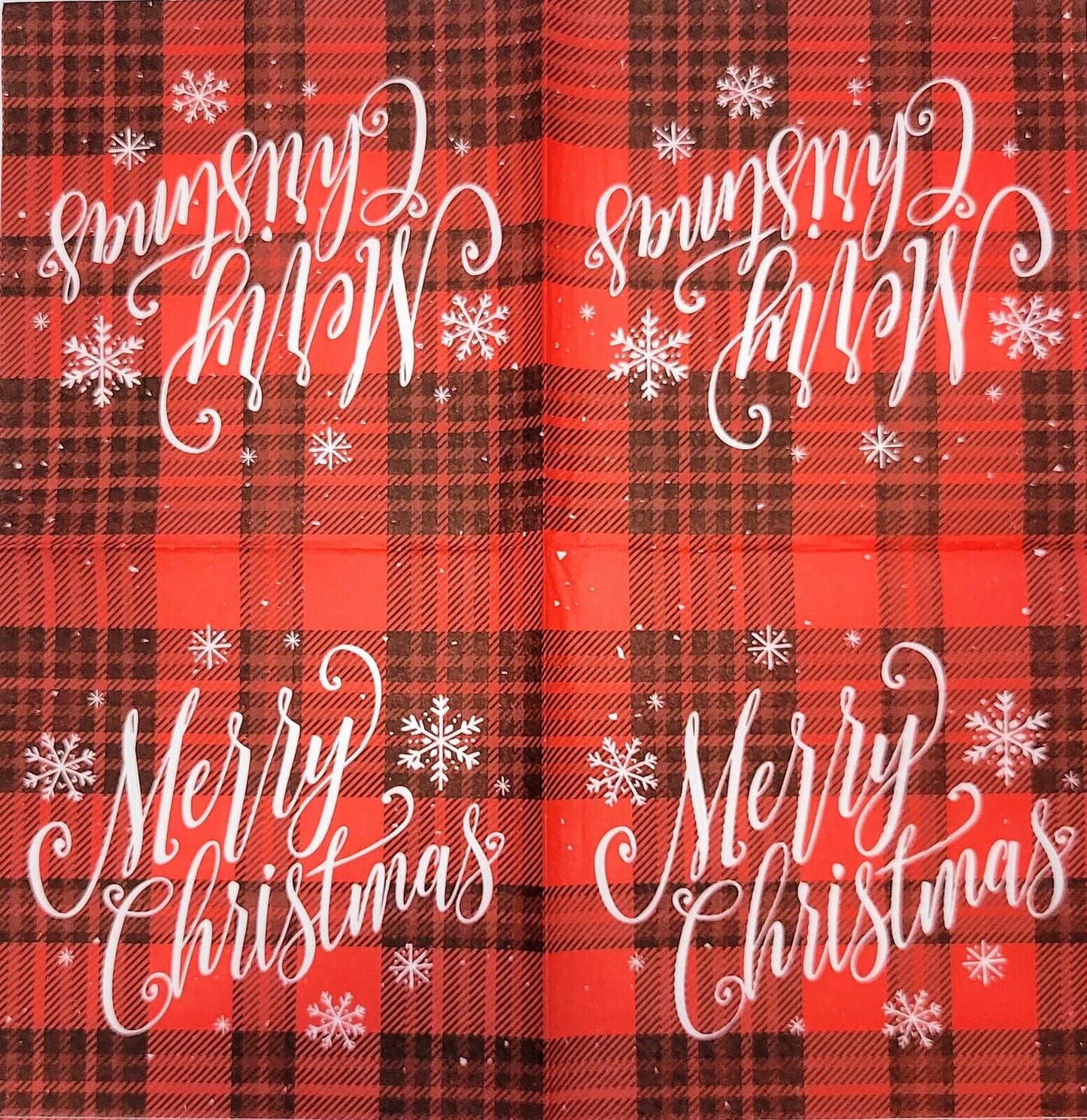 TWO Individual Paper Lunch Decoupage Napkins - 2296 Red Plaid Merry Christmas