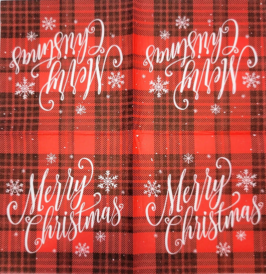 TWO Individual Paper Lunch Decoupage Napkins - 2296 Red Plaid Merry Christmas